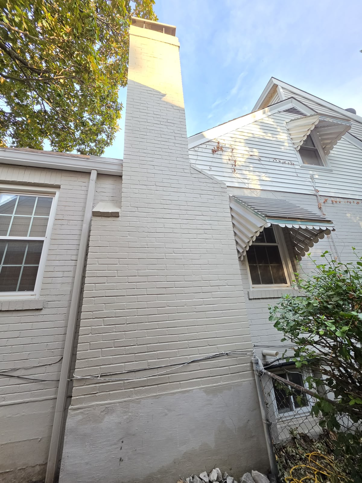 The finished chimney from the side yard with the scaffolding removed