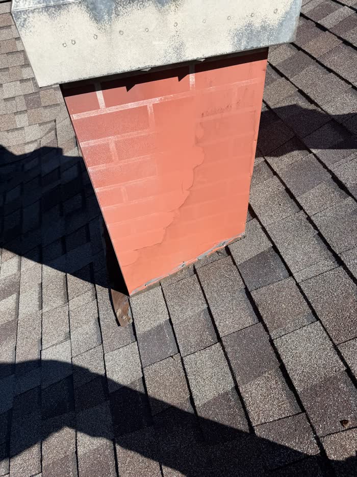 Worn chimney housing documented before repair
